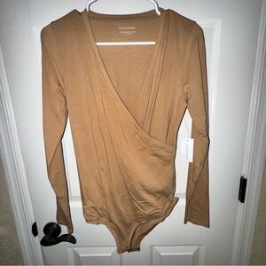 Banana Republic Tan Wrap Bodysuit with Long Sleeves